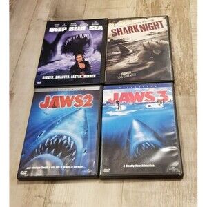 JAWS DVD Lot Of 4 Shark Movies Jaws 2 Jaws 3 Deep Blue Sea Shark Night Horror VG